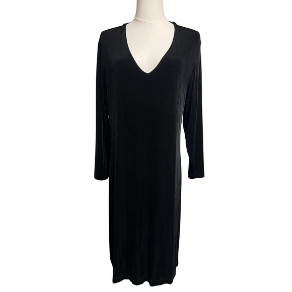 Chico's Dresses & Skirts - Chico's Travelers Dress Size 1 V Nech 3/4 Sleeve Black Slinky Timeless